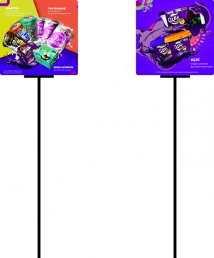 Pirulito Trio_Açai Ps2mm com impressão uv frente e verso 30x100cm 4x0 Fosco Com aste para fixação 